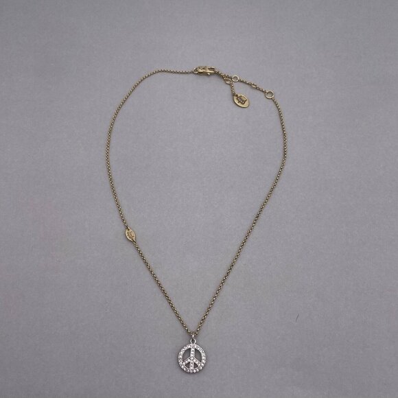 Juicy Couture Peace Sign Pendant Necklace Gold Silver Tone 16 to 18.5 - Picture 6 of 6